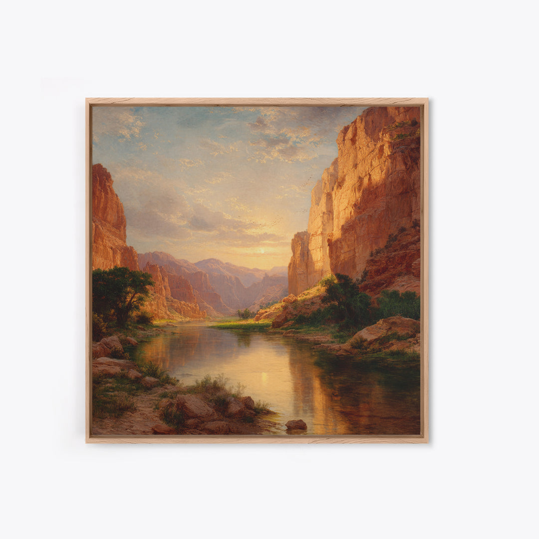 Golden Canyon River At Sunset Landscape Wall Art, Southwest Nature Home Decor, Large Scenic Canvas Print For Living Room