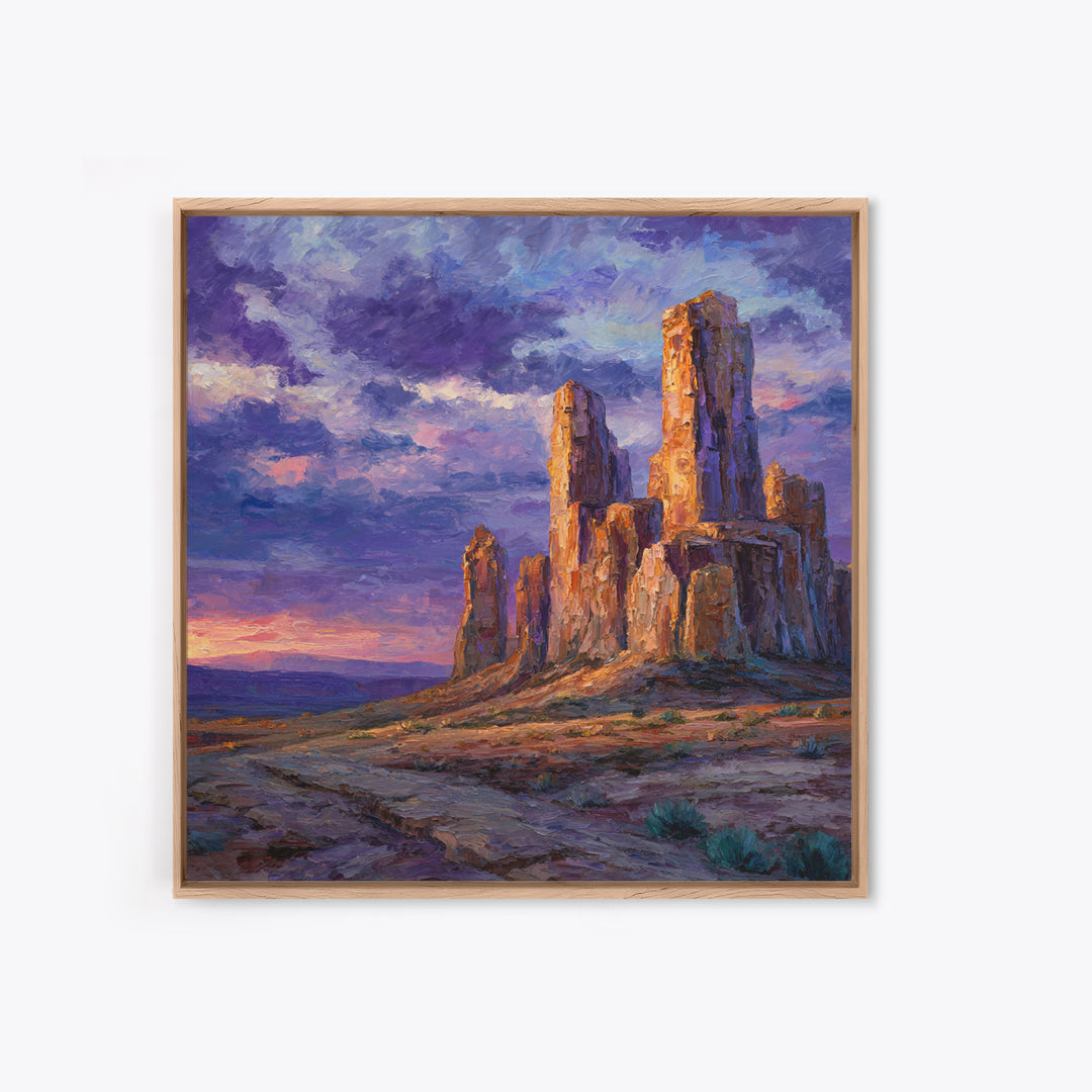 Desert Buttes At Sunset Wall Art, Southwestern Landscape Painting, Colorful Rustic Country Decor, Large Western Canvas Print