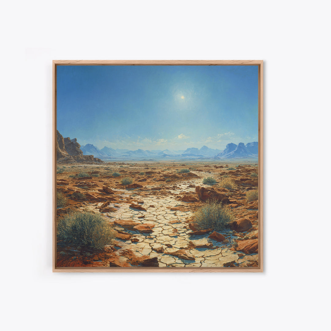 Sunlit Desert Plain Landscape Wall Art Print Southwestern Painting Rustic Nature Artwork For Living Room Decor Office Wall Art