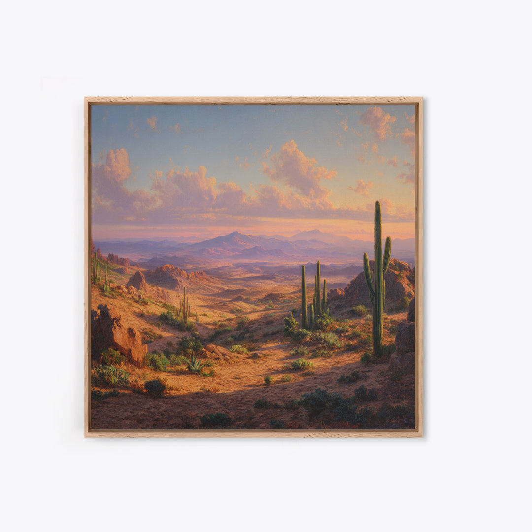 Desert Cactus Panorama Landscape Wall Art, Southwestern Sunset Print, Modern Desert Decor For Living Room Wall Art