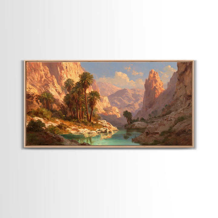 Sunset Mountain Desert Landscape With Palm Trees Oil Painting Canvas Print Large Wall Art For Living Room Modern Home Decor