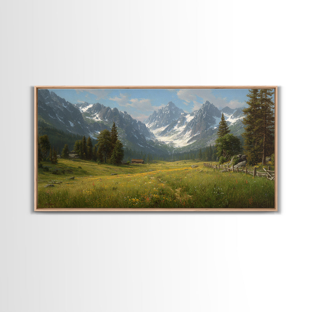 Idyllic Mountain Valley Landscape Painting Canvas Print Large Wall Art For Living Room Rustic Home Decor And Cabin Wall Art