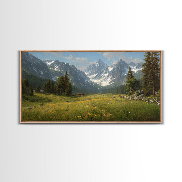Idyllic Mountain Valley Landscape Painting Canvas Print Large Wall Art For Living Room Rustic Home Decor And Cabin Wall Art