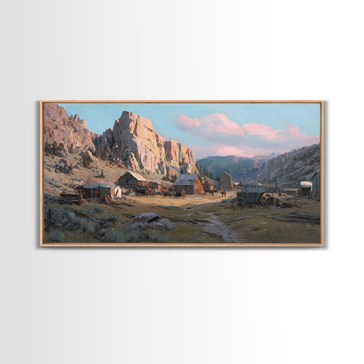 Rustic Mountain Valley Landscape With Flowering Meadow And Farmhouse Wall Art