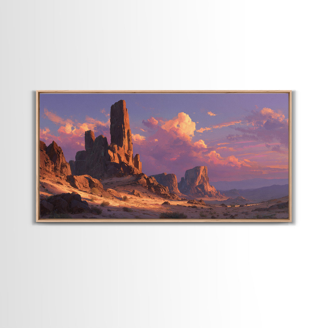 Majestic Desert Rock Formation Under Purple Sky Landscape Wall Art Canvas Print Contemporary Nature Painting Home Decor