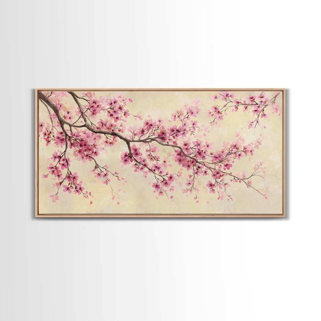 Pink Cherry Blossom Wall Art, Delicate Spring Branch Botanical Print, Japandi Bedroom Decor, Feminine Home Decor Gift For Her