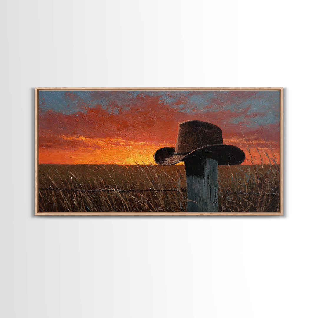 Rustic Country Sunset Landscape Painting Wall Art, Farmhouse Home Decor, Western Style Original Oil Painting On Canvas Print