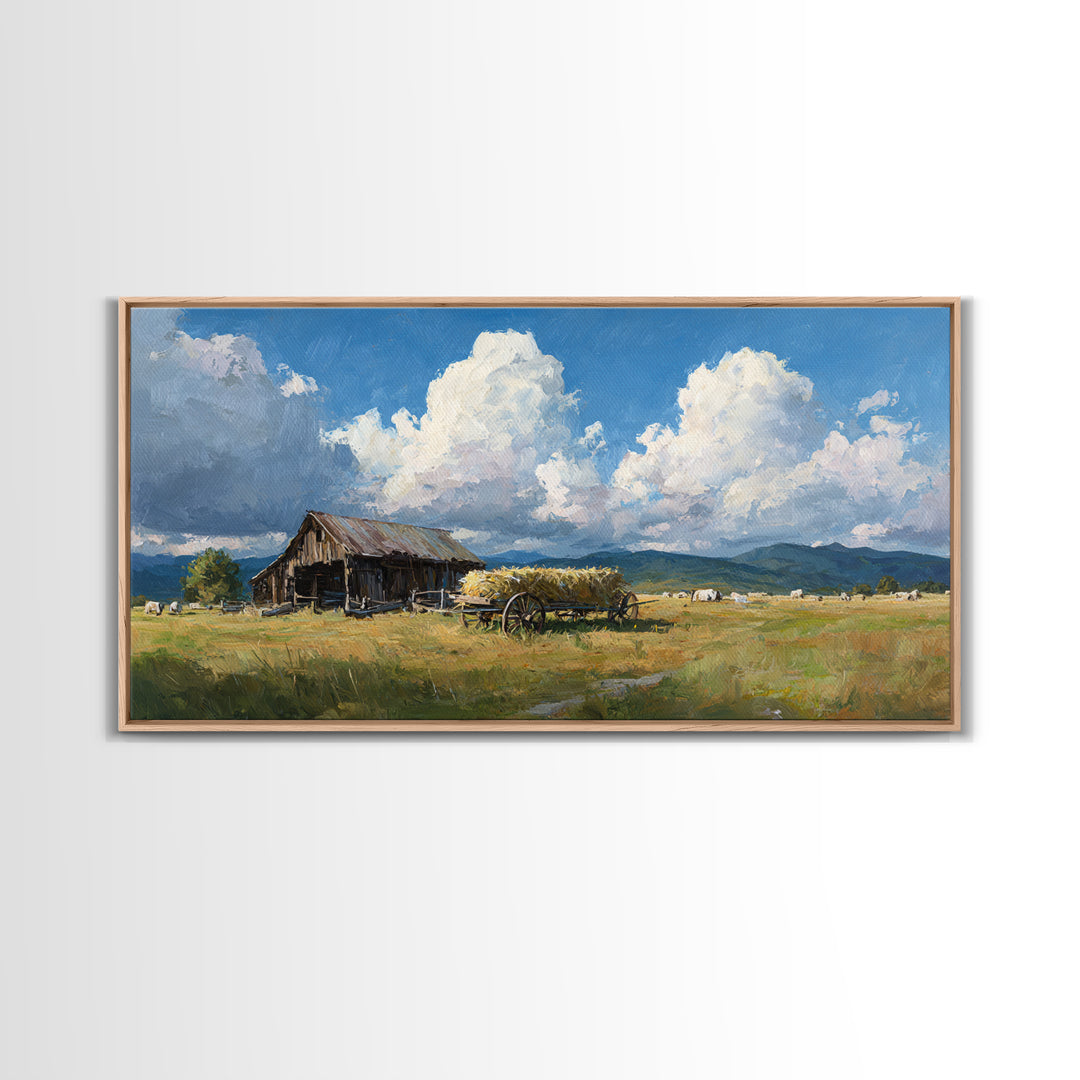 Rustic Barn Landscape Oil Painting Large Wall Art For Farmhouse Decor And Living Room Canvas Print