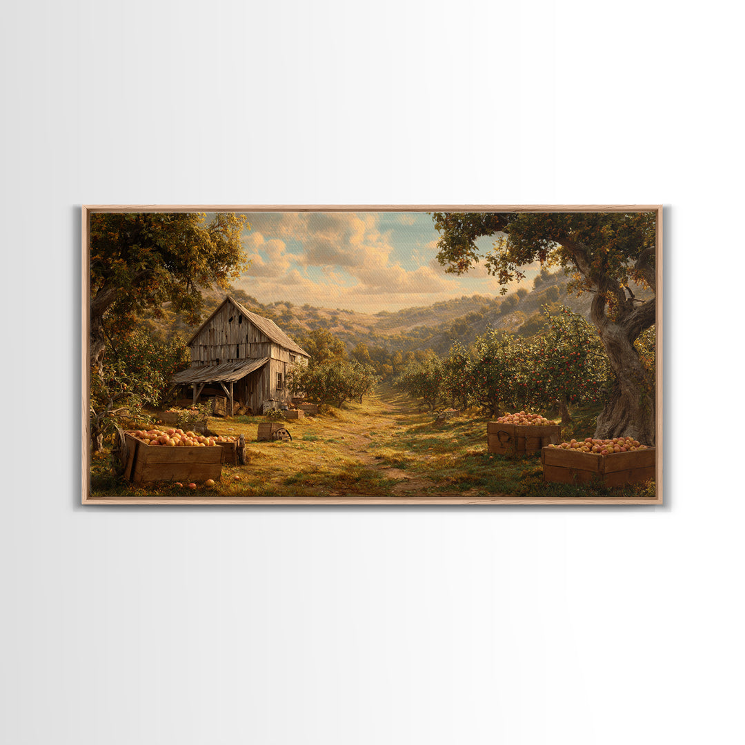Classic Autumn Orchard Landscape With Barn And Horses Wall Art Canvas Print For Rustic Farmhouse Decor Living Room
