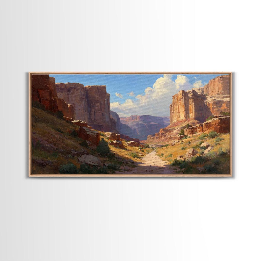Expansive Canyon Landscape Wall Art Featuring Rocky Terrain And Vast Horizon Framed Canvas Print For Rustic Home Or Office Decor