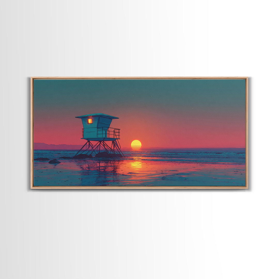 Serene Cool Blue Tropical Ocean With Calm Waters And Palm Trees Framed Canvas Print Coastal Wall Art Perfect For Living Room And Bedroom