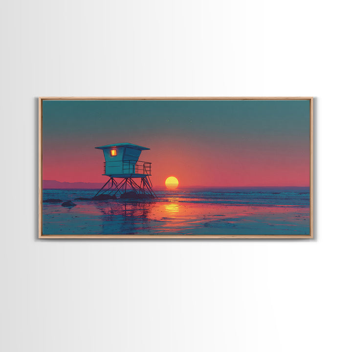 Serene Cool Blue Tropical Ocean With Calm Waters And Palm Trees Framed Canvas Print Coastal Wall Art Perfect For Living Room And Bedroom