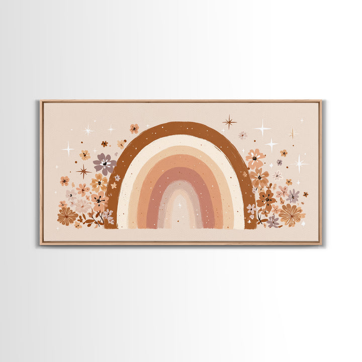 Floral Neutral Rainbow Wall Art, Boho Nursery Decor, Girls Room Decor, Whimsical Wall Art, Baby Girl Nursery, Canvas Print