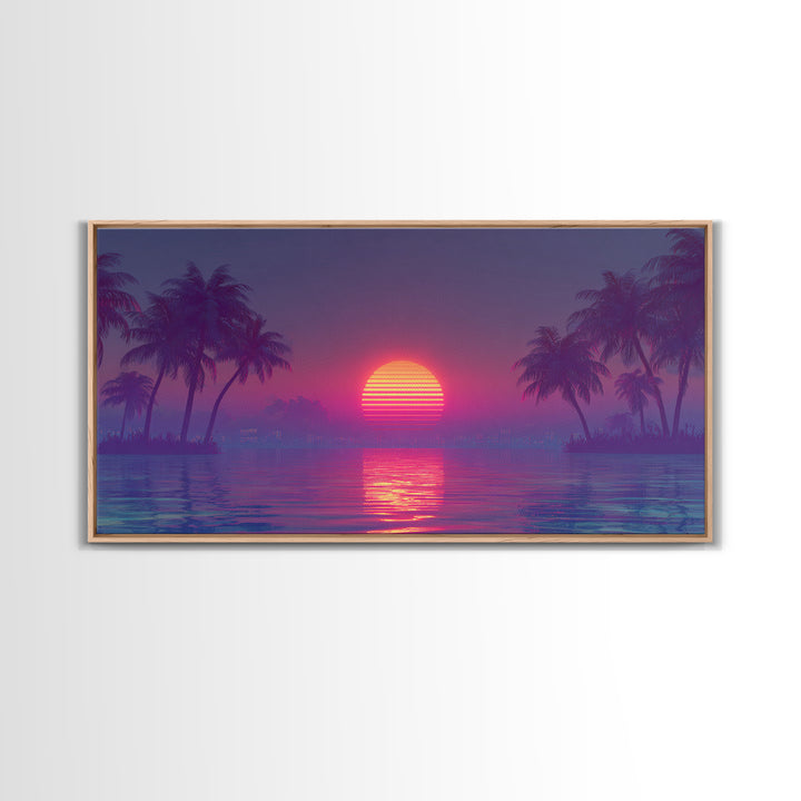 Vibrant Neon Cityscape At Night With Reflective Streets Urban Wall Art Canvas Print For Modern Living Room And Office Decor