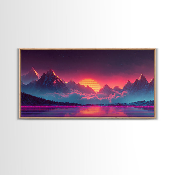 Western Wagon Train Crossing Desert Canyon Landscape Oil Painting Large Wall Art For Rustic Home Decor Framed Canvas Print