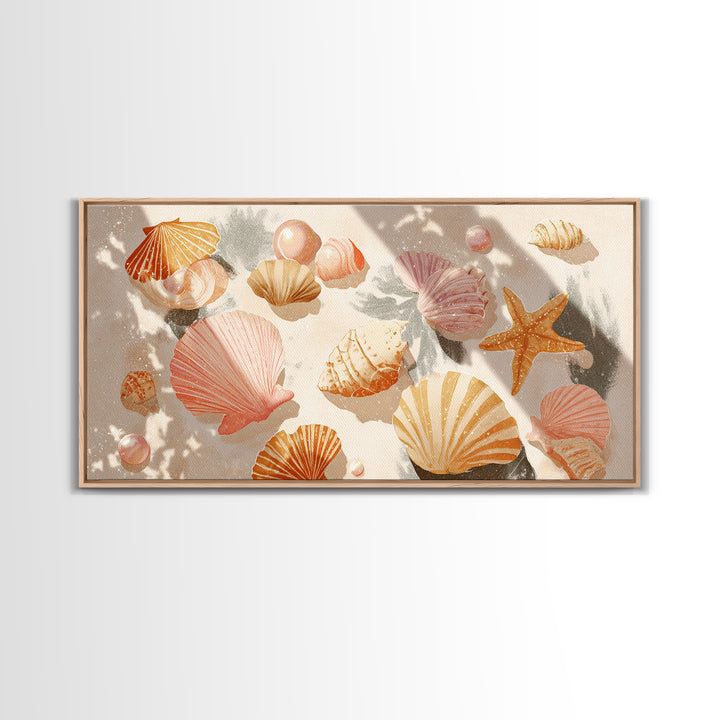 Pink Seashell Coastal Wall Art, Beach House Decor, Nautical Wall Art, Ocean Wall Decor, Coastal Bathroom Decor, Canvas Print