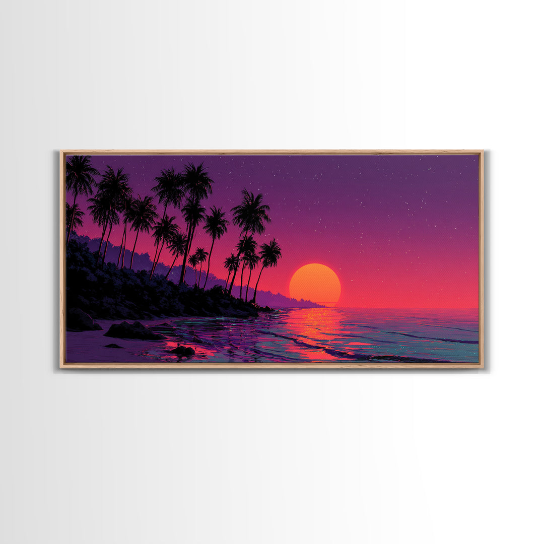 Vivid Tropical Sunset Over Ocean With Palm Trees Silhouette Canvas Print Large Wall Art For Living Room Decor And Coastal Home