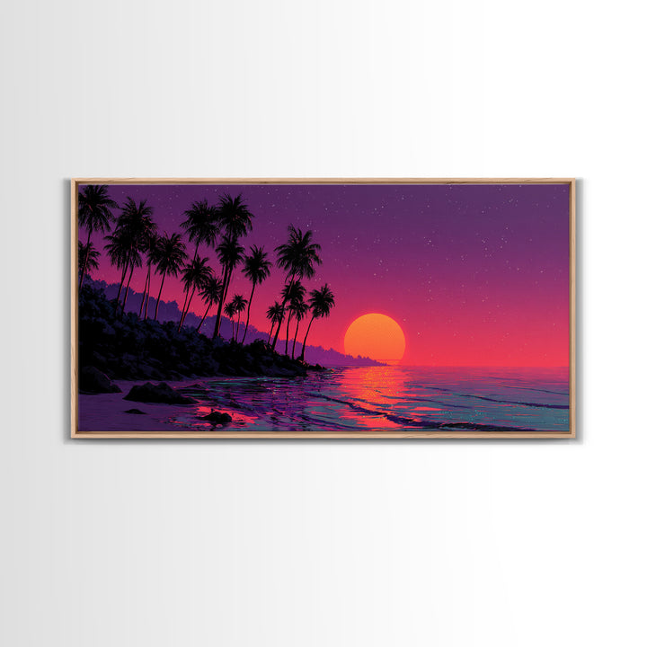 Vivid Tropical Sunset Over Ocean With Palm Trees Silhouette Canvas Print Large Wall Art For Living Room Decor And Coastal Home