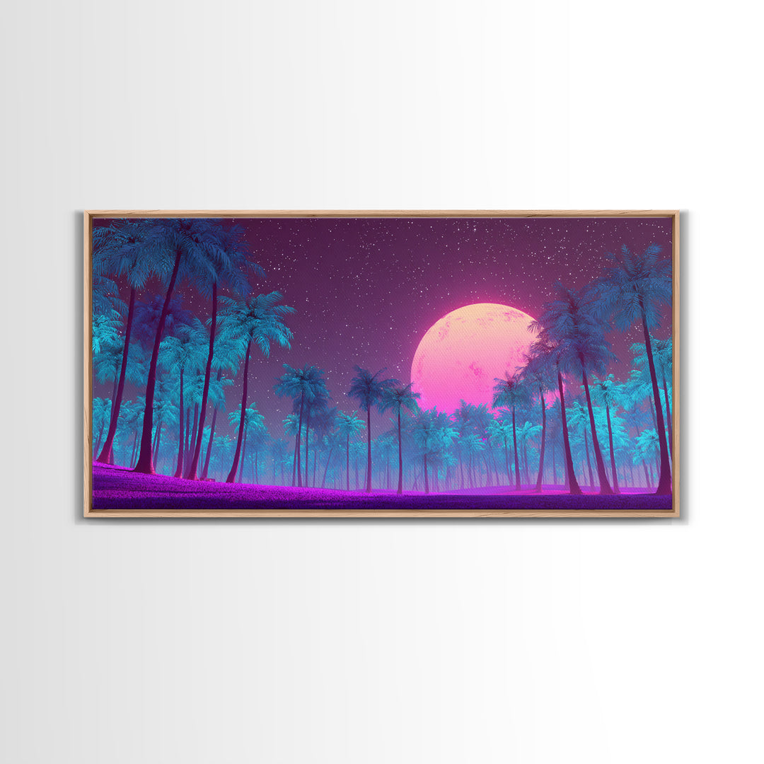 Pink Moon Fantasy Landscape Digital Art Modern Wall Art Canvas Print Ethereal Bedroom Decor Home Gift