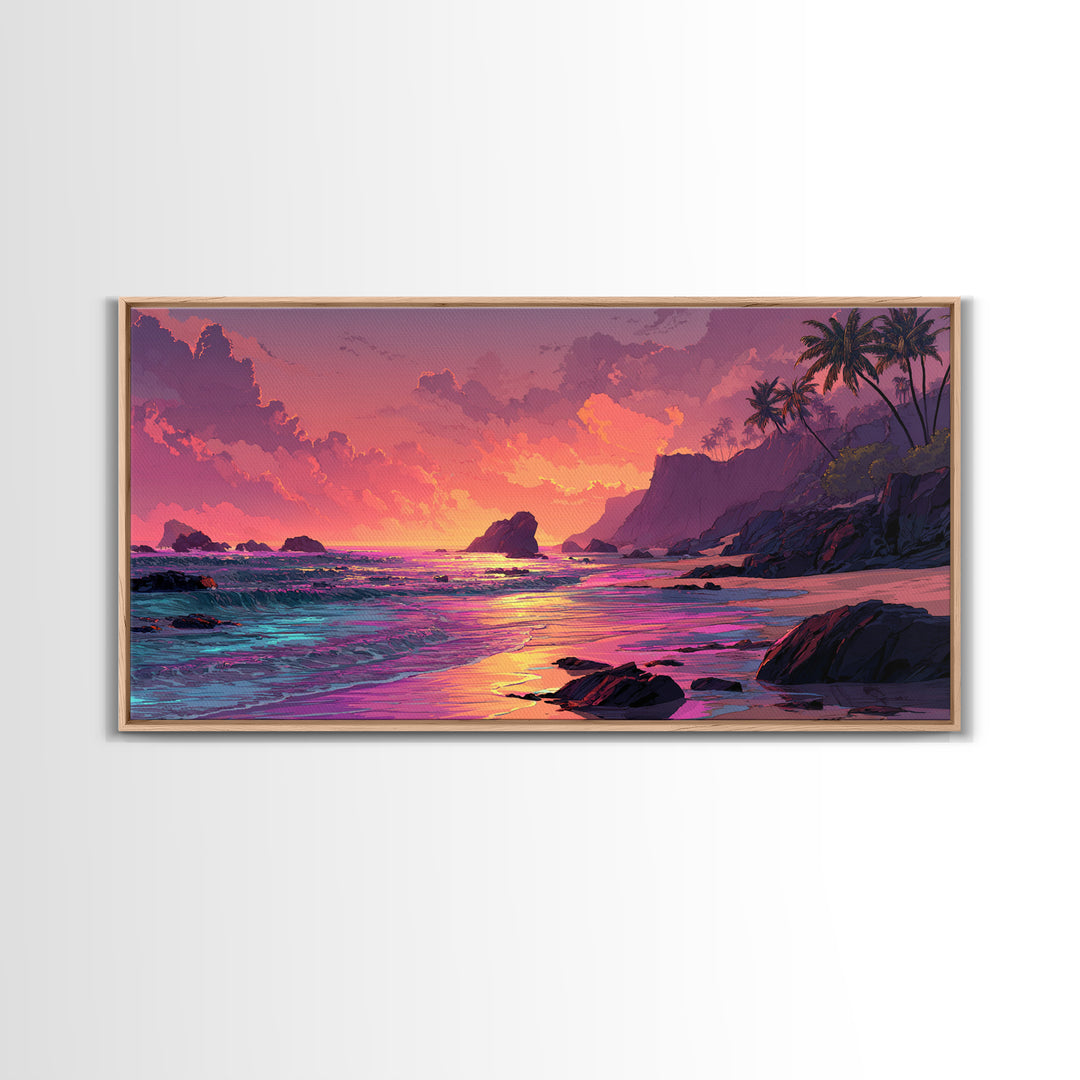 Colorful Sunset Coastal Landscape Canvas Print Vibrant Seascape Wall Art Modern Beach Home Decor