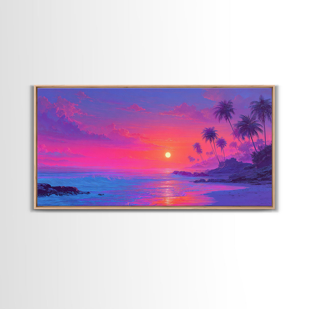 Tropical Sunset Beach With Palm Trees And Calm Ocean Waves Canvas Print Large Wall Art For Bedroom Coastal Home Decor Prints