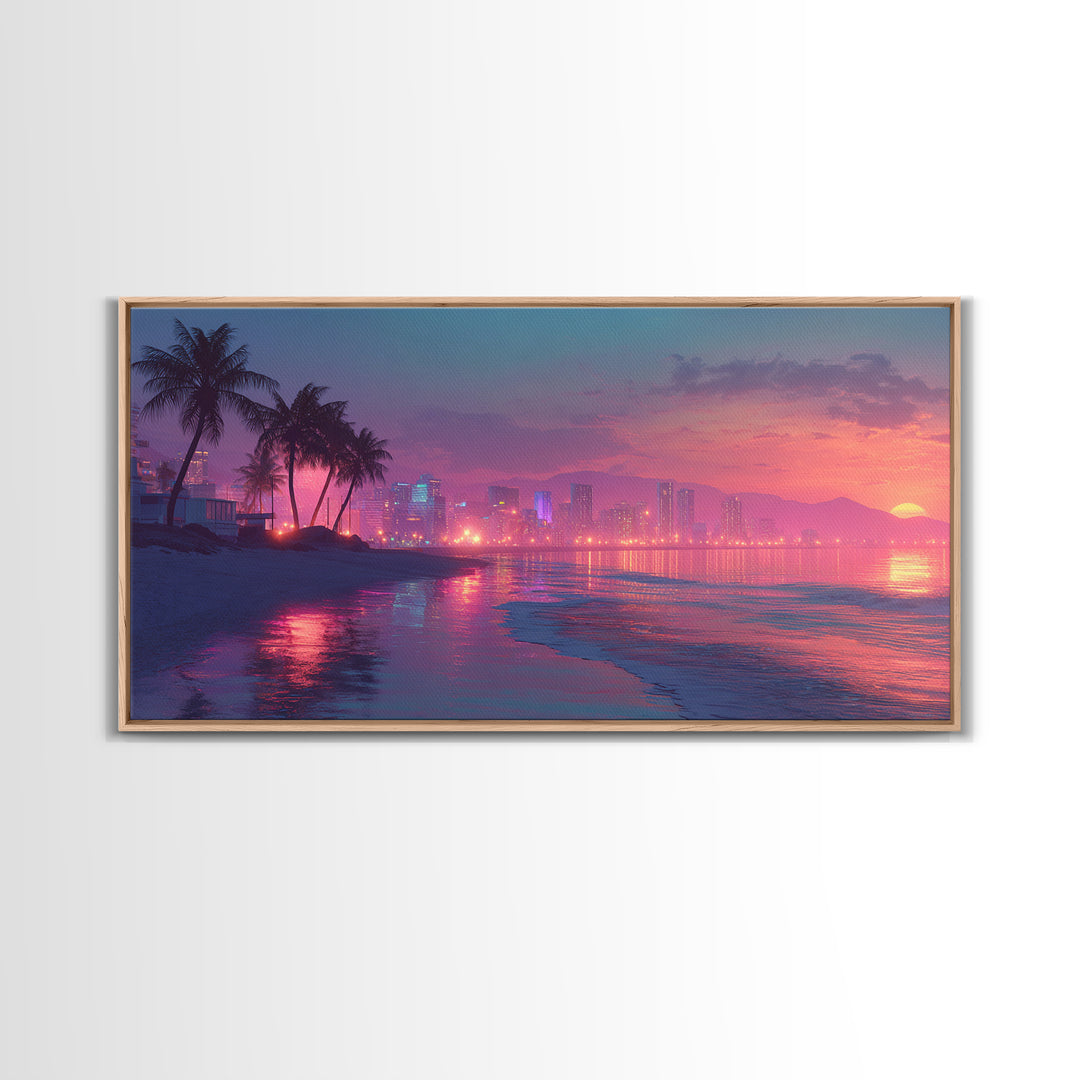 Beautiful Tropical Sunset Over Water With Palm Trees Vibrant Landscape Painting Wall Art Canvas Print