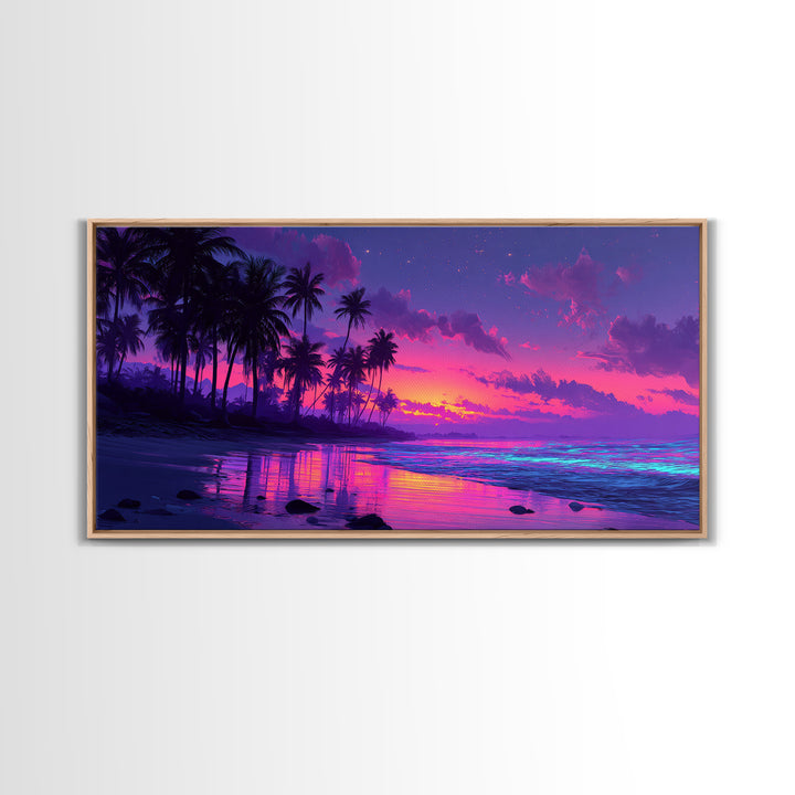 Vivid Neon Crystal Lotus Flower Surrounding Meditating Buddha Bright Spiritual Wall Art Canvas Print