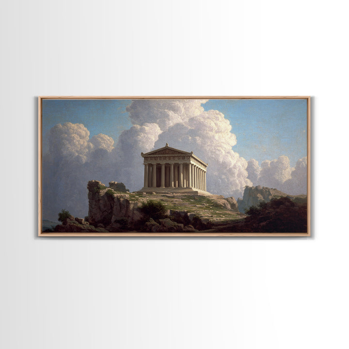 Ancient Greek Temple Landscape Wall Art, Classical Architecture Canvas Print, European Fine Art, Office Decor Gift For Him
