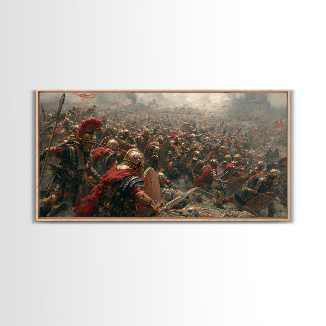 Epic Roman Battlefield With Shields And Banners Canvas Print, Historical Art, Warrior Wall Art, Large Wall Art, Office Decor