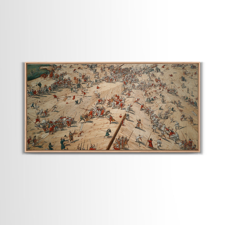 Medieval Battlefield Panorama Wall Art, Historic Army Battle Print, Detailed War Map Decor, Large Office Canvas Artwork, Gift For Him