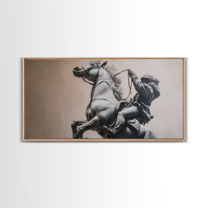 Rearing Horse And Rider Wall Art, Black And White Equestrian Print, Western Warrior Decor, Masculine Office Gift For Him