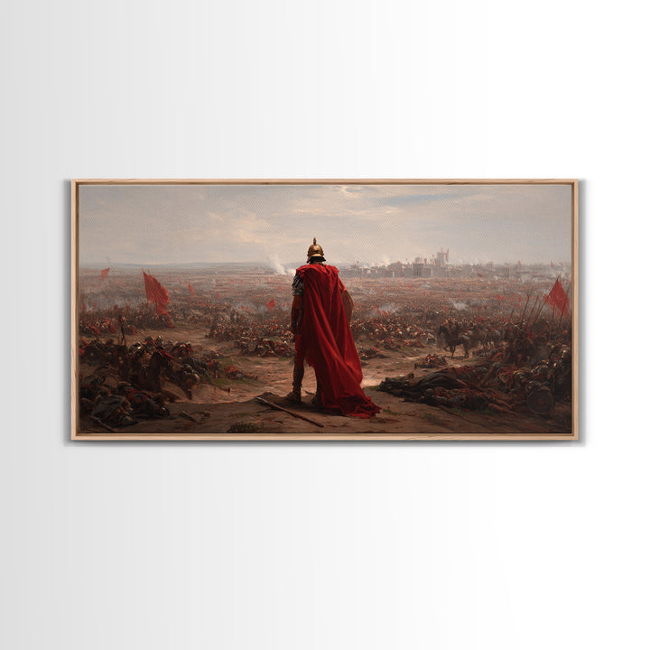 Roman General Over Epic Battlefield Framed Canvas Print, Ancient War Landscape Wall Art, Historical Decor For Living Room