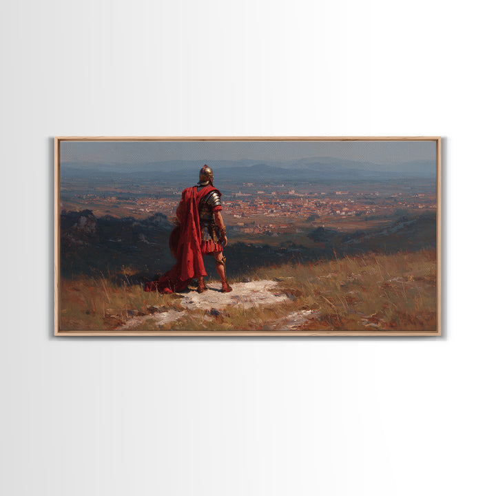 Roman General Over Ancient City Wall Art Historical Landscape Canvas Print, Legionary Warrior Decor For Office And Study