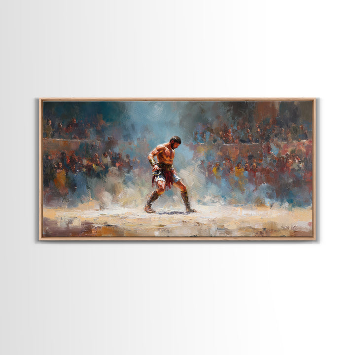 Boxer In Spotlight Arena Wall Art Sports Oil Painting, Boxing Champion Canvas Print, Masculine Man Cave Decor Gift For Him