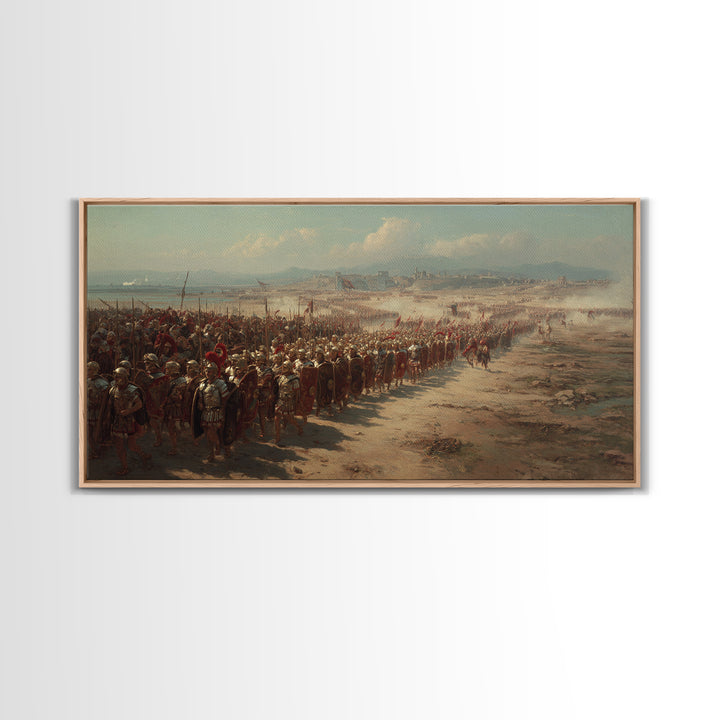 Ancient Legion Marching To Coastal City Wall Art, Historical Battle Framed Canvas Print For Office Decor And Living Room