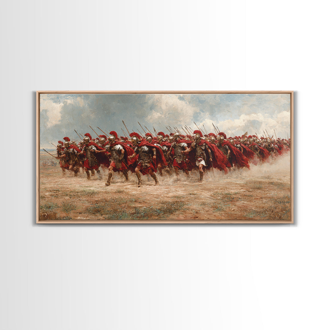 Roman Cavalry Charge Across Dusty Field Canvas Print, Historical Art, Horse Wall Art, Western Decor, Large Wall Art, Living Room Decor