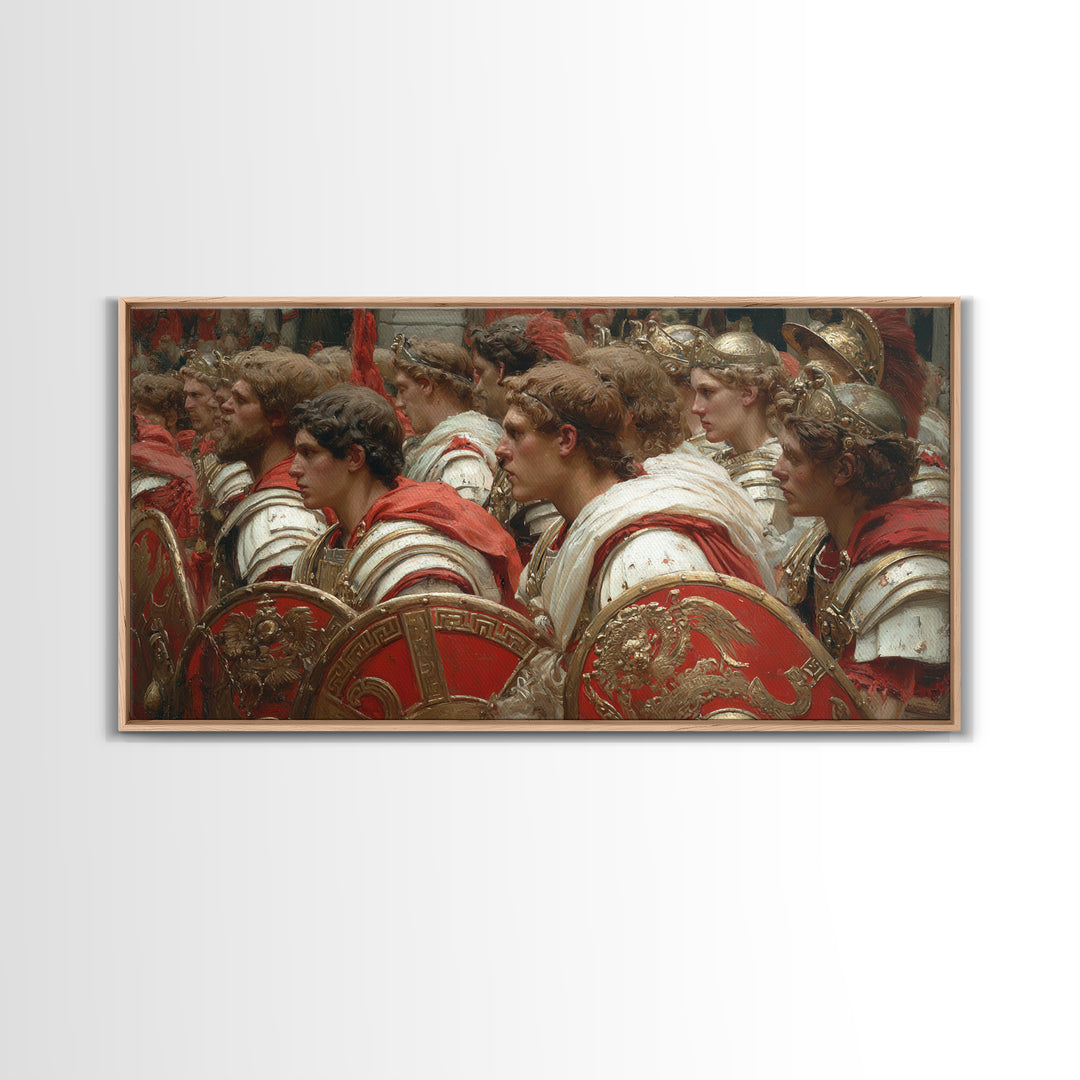 Roman Soldiers With Red Shields Framed Canvas Print, Classical History Wall Art, Ancient Warrior Decor, Gift For Him, Masculine Office Decor
