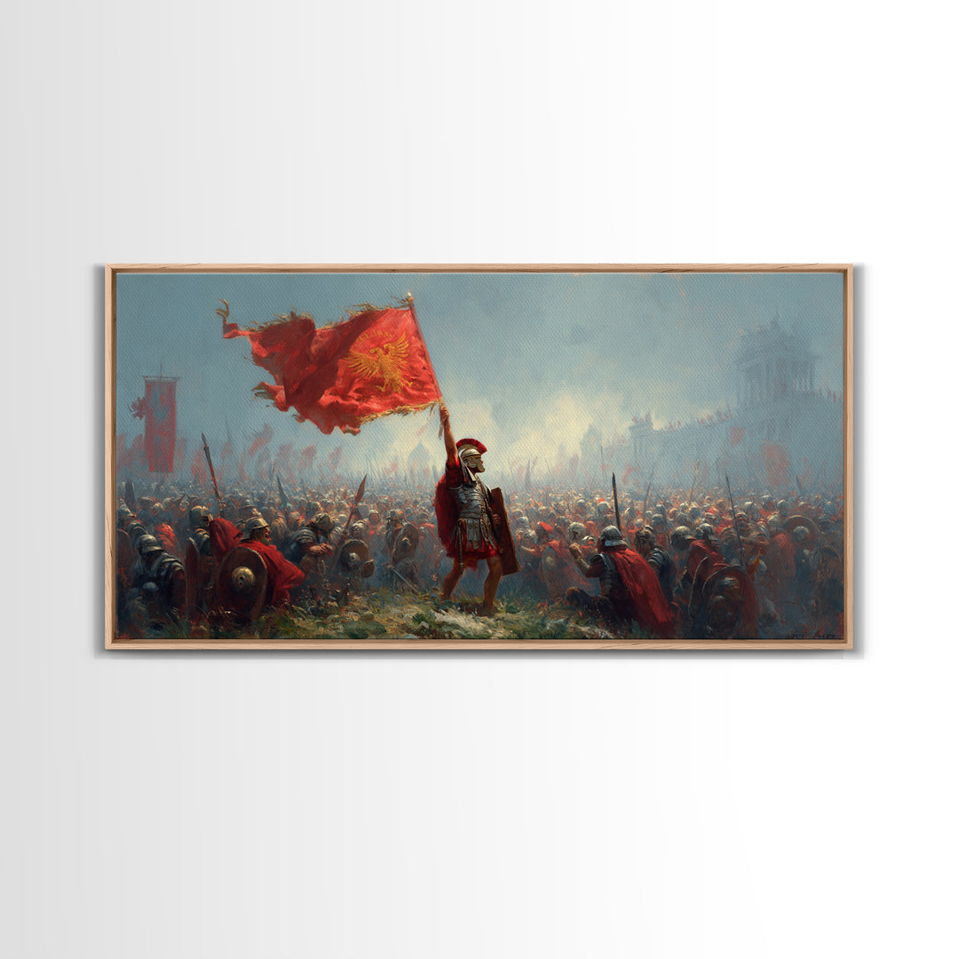 Roman Standard Bearer Battle Wall Art, Ancient Warrior Canvas Decor, Historical Painting, Large Living Room Art Print Gift For Him