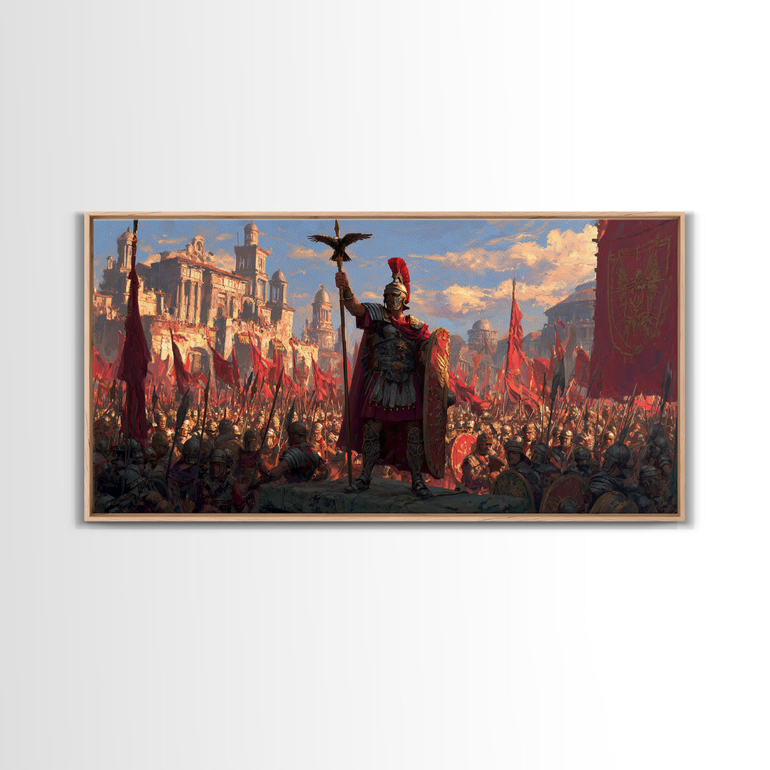 Triumphant Roman General Before Legions Framed Canvas Print, Historical Art, Warrior Wall Art, Statement Artwork, Office Decor
