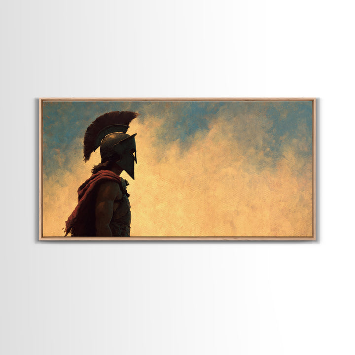 Spartan Warrior In Golden Sky Canvas Print, Ancient Greece Wall Art, Classical Decor, Historical Gift For Him, Living Room Decor