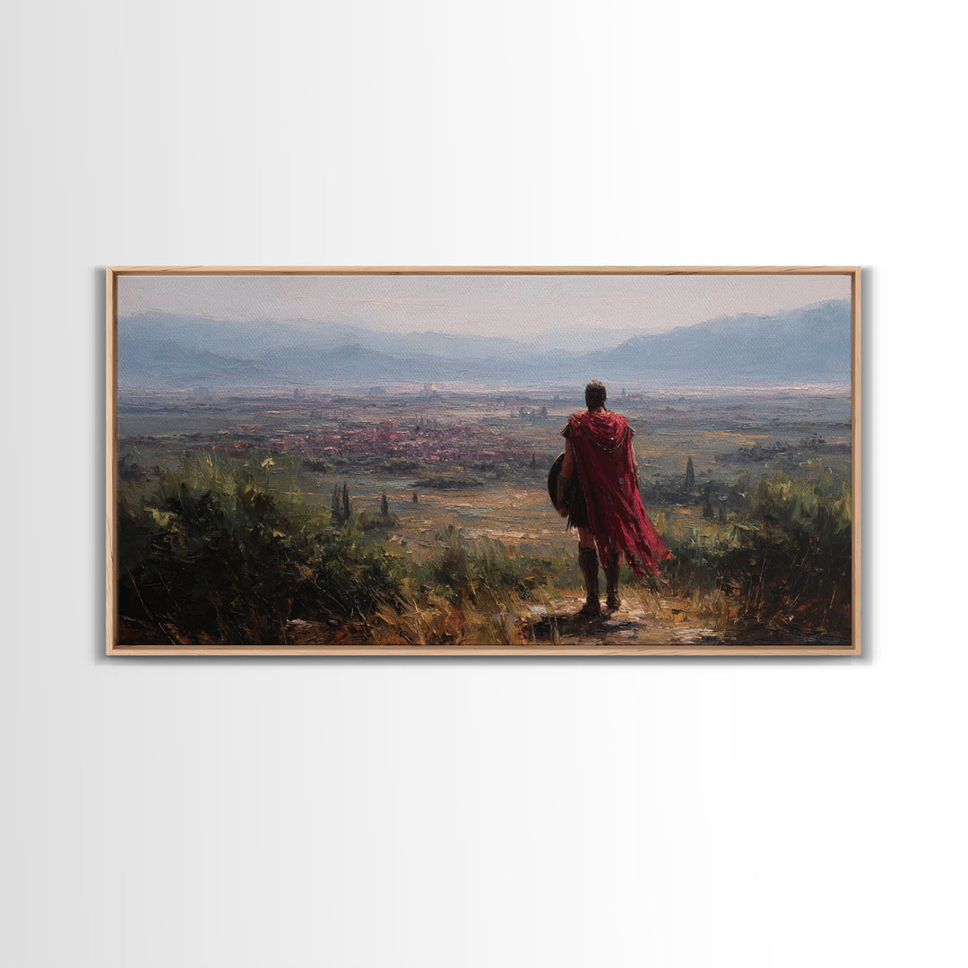 Ancient Roman Overlook At Valley Wall Art, Historical Landscape Painting, Mediterranean Home Decor, Large Canvas Art Print