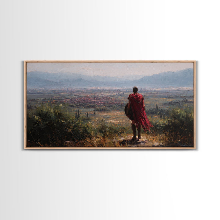 Ancient Roman Overlook At Valley Wall Art, Historical Landscape Painting, Mediterranean Home Decor, Large Canvas Art Print