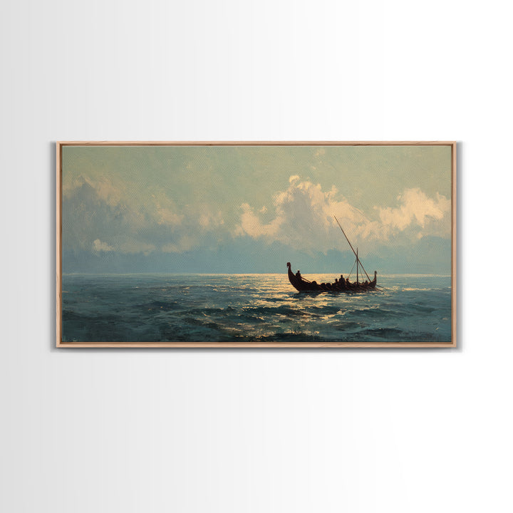 Solitary Sailboat On Shimmering Sea Canvas Print, Coastal Seascape Wall Art, Nautical Ocean Decor, Housewarming Gift For Her