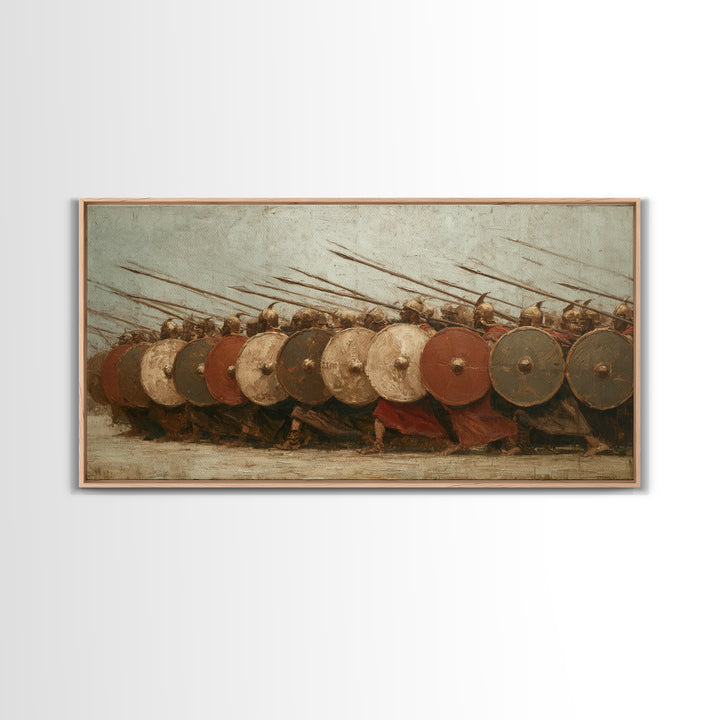 Ancient Shield Wall Phalanx Canvas Print, Greek Warrior Battle Wall Decor, Historical Military Art For Office Or Man Cave