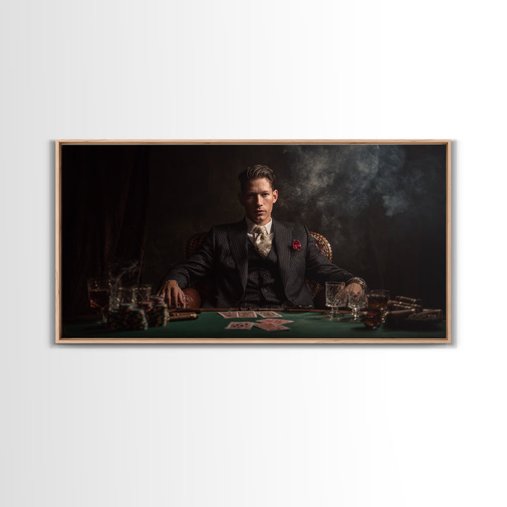 Moody Poker Player In Dark Speakeasy Wall Art, Casino Game Room Decor, Masculine Office Art, Gift For Him, Man Cave Canvas Print