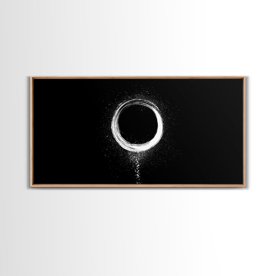 Abstract White Circle Traditional Japanese Ink Brush Art Minimalist Zen Wall Decor Calm Living Space Framed Canvas Print For Modern Home Or Office
