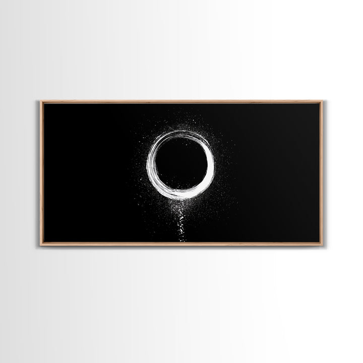 Abstract White Circle Traditional Japanese Ink Brush Art Minimalist Zen Wall Decor Calm Living Space Framed Canvas Print For Modern Home Or Office