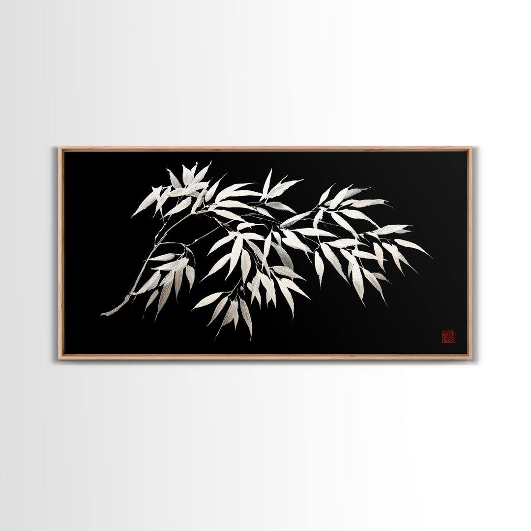 Elegant Monochrome Bamboo Branch Illustration Wall Art Minimalist Wall Decor Black And White Canvas Print For Modern Home