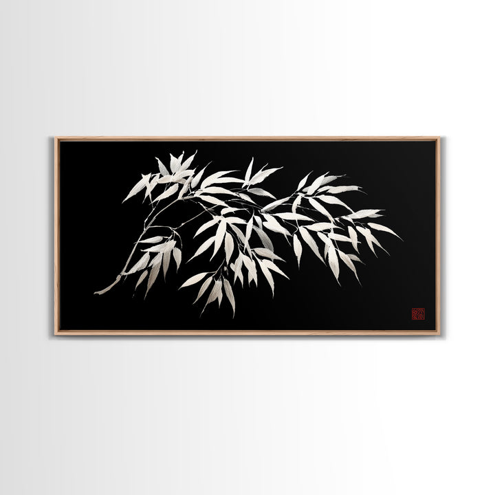 Elegant Monochrome Bamboo Branch Illustration Wall Art Minimalist Wall Decor Black And White Canvas Print For Modern Home