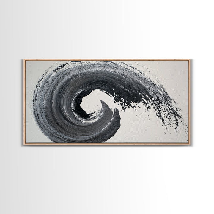 Dynamic Black And White Abstract Wave Painting Canvas Print Modern Wall Art For Living Room Decor And Office